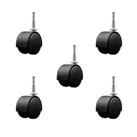 Service Caster 2'' Floor Safe Black Hooded Twin Wheel Caster Grip Neck Stem, 5PK SCC-GN02S50D-NYU-FB-5